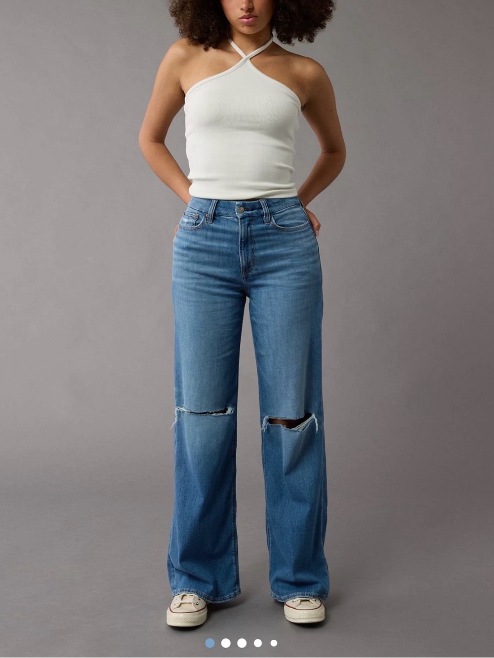 American Eagle Curvy Super High-Waisted Baggy Wide-Leg Jean 8 Short new with tag
